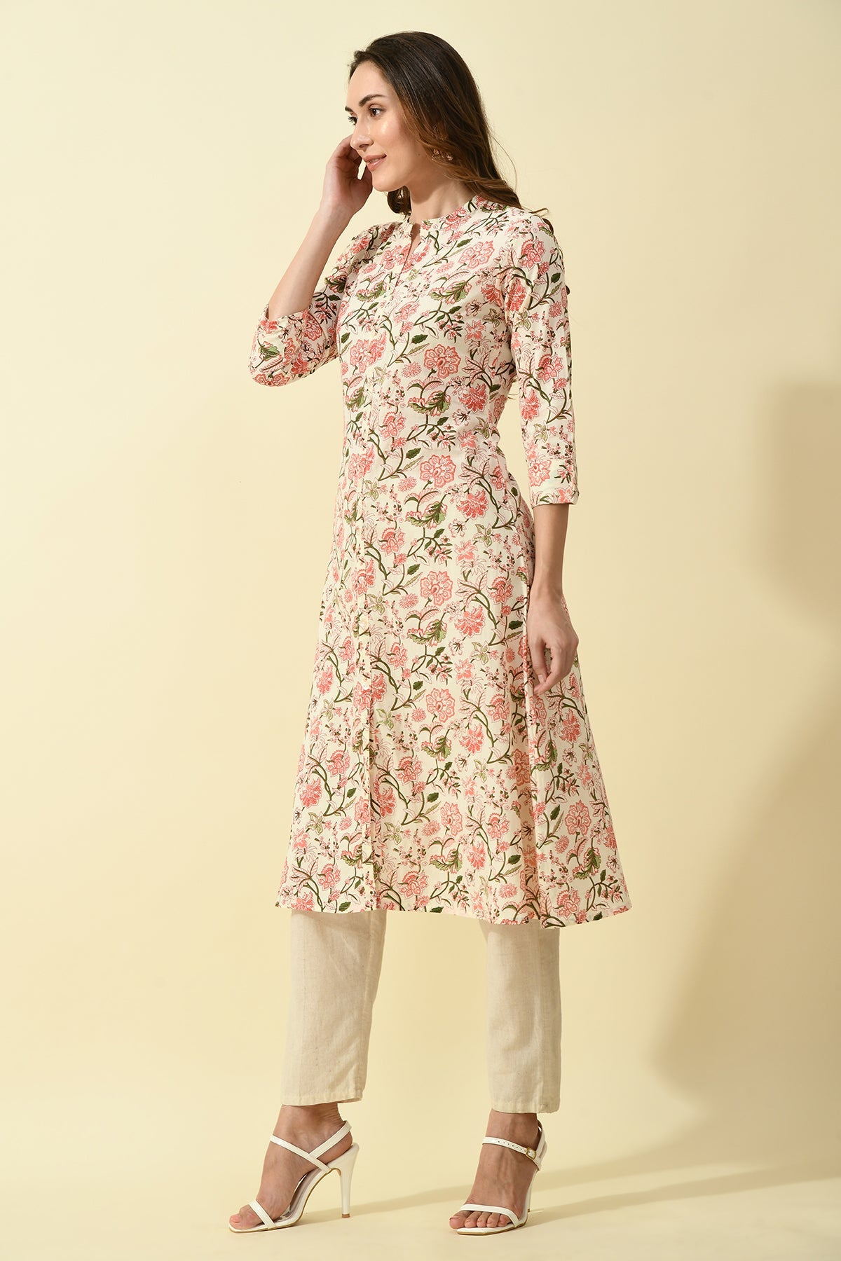 Cream Printed Kurta