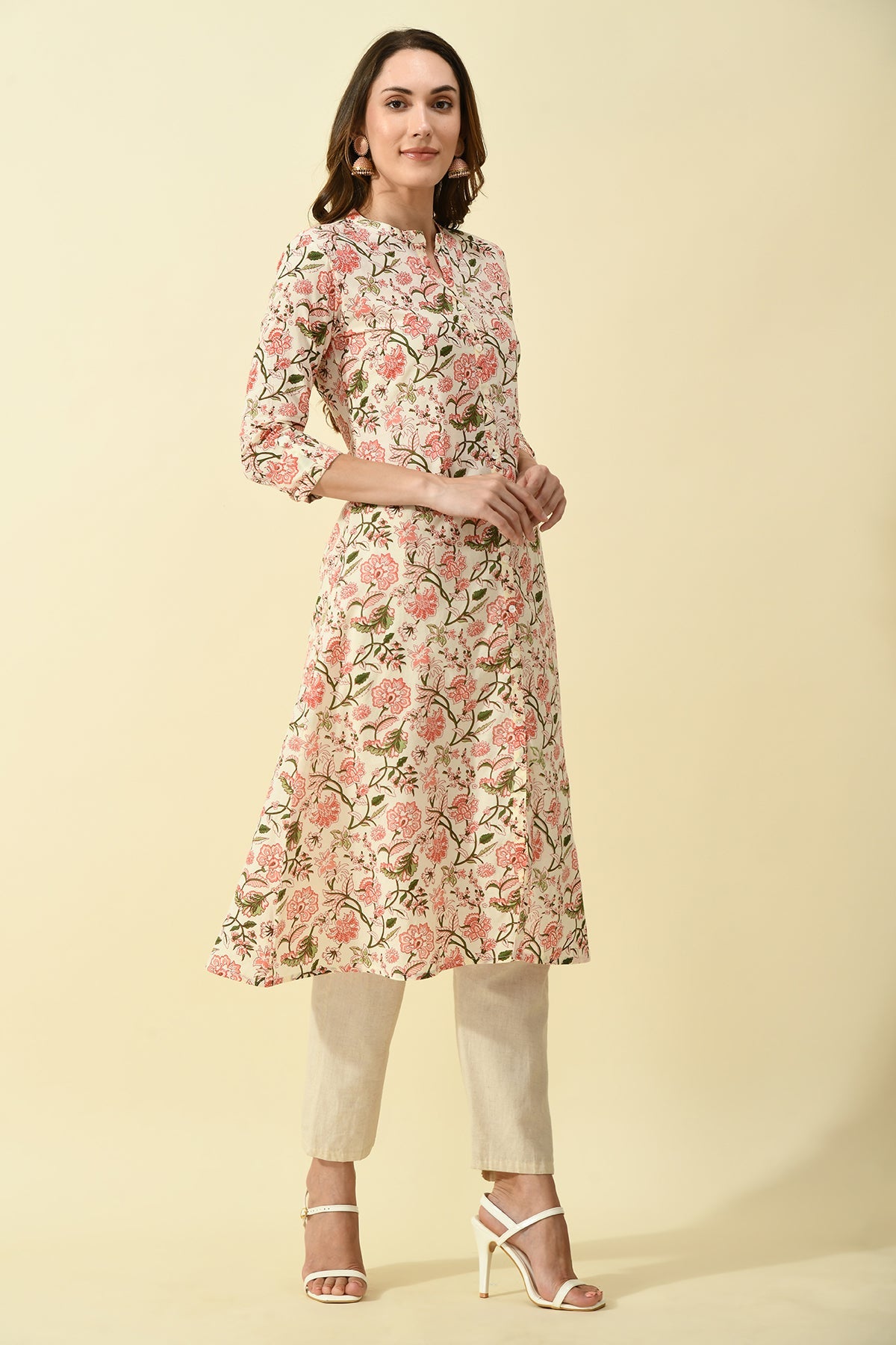 Cream Printed Kurta