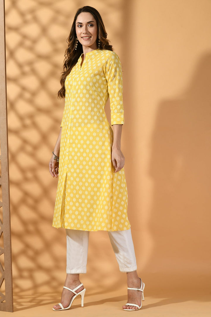 Yellow Printed Kurta