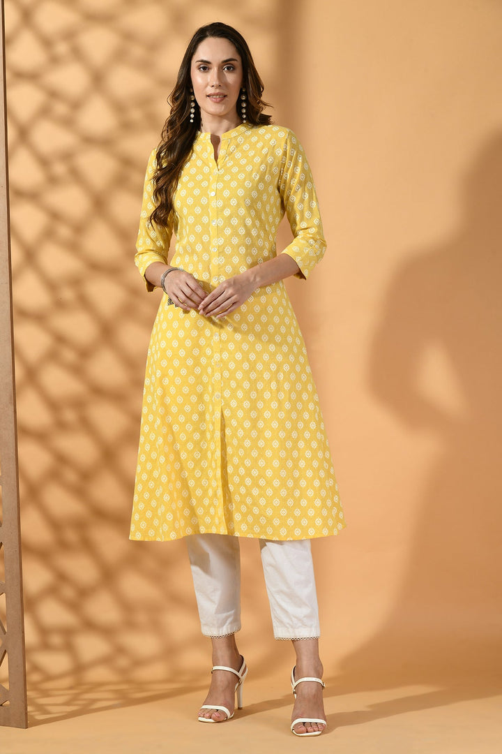 Yellow Printed Kurta