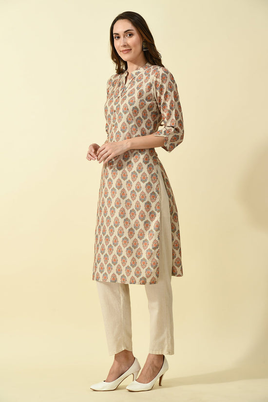 Beige Printed Kurta