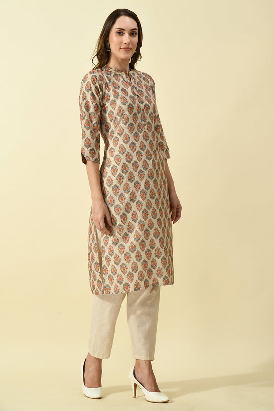 Beige Printed Kurta