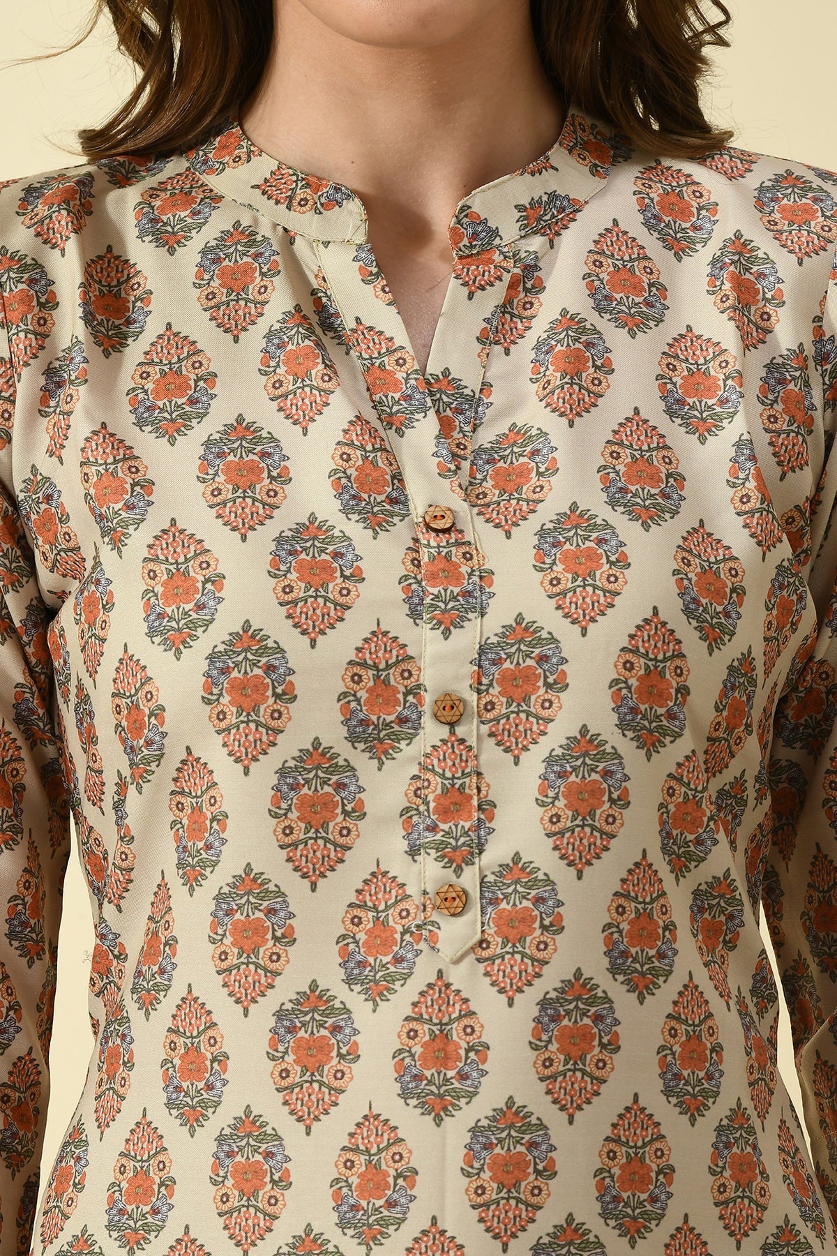 Beige Printed Kurta