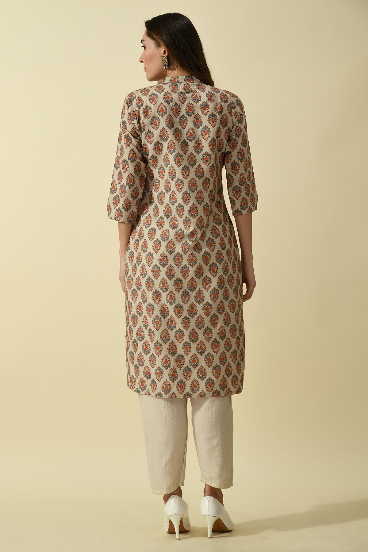 Beige Printed Kurta