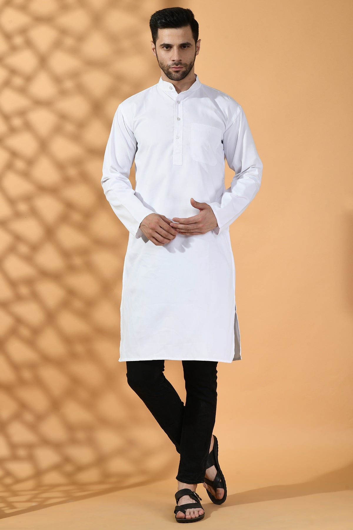 White Solid Lining Kurta