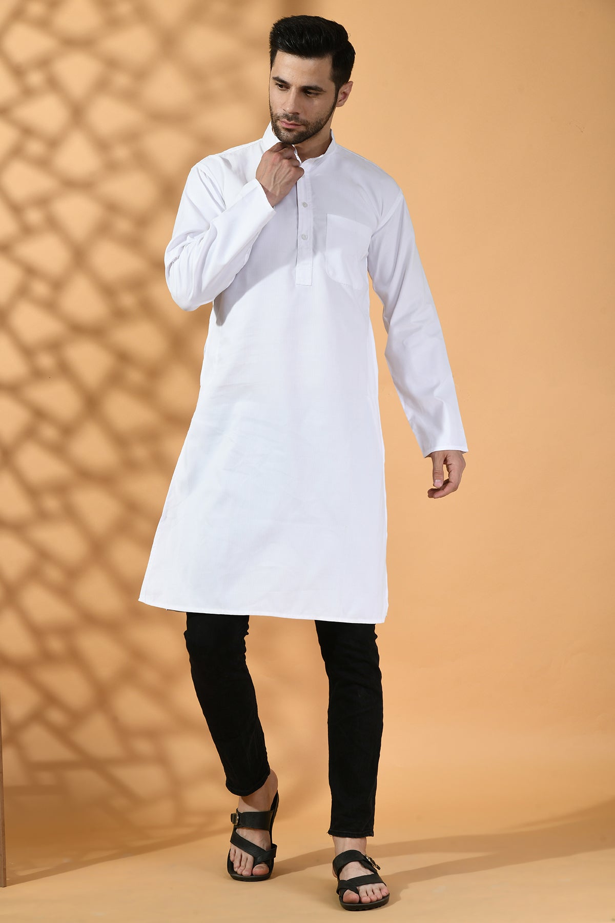 White Solid Lining Kurta
