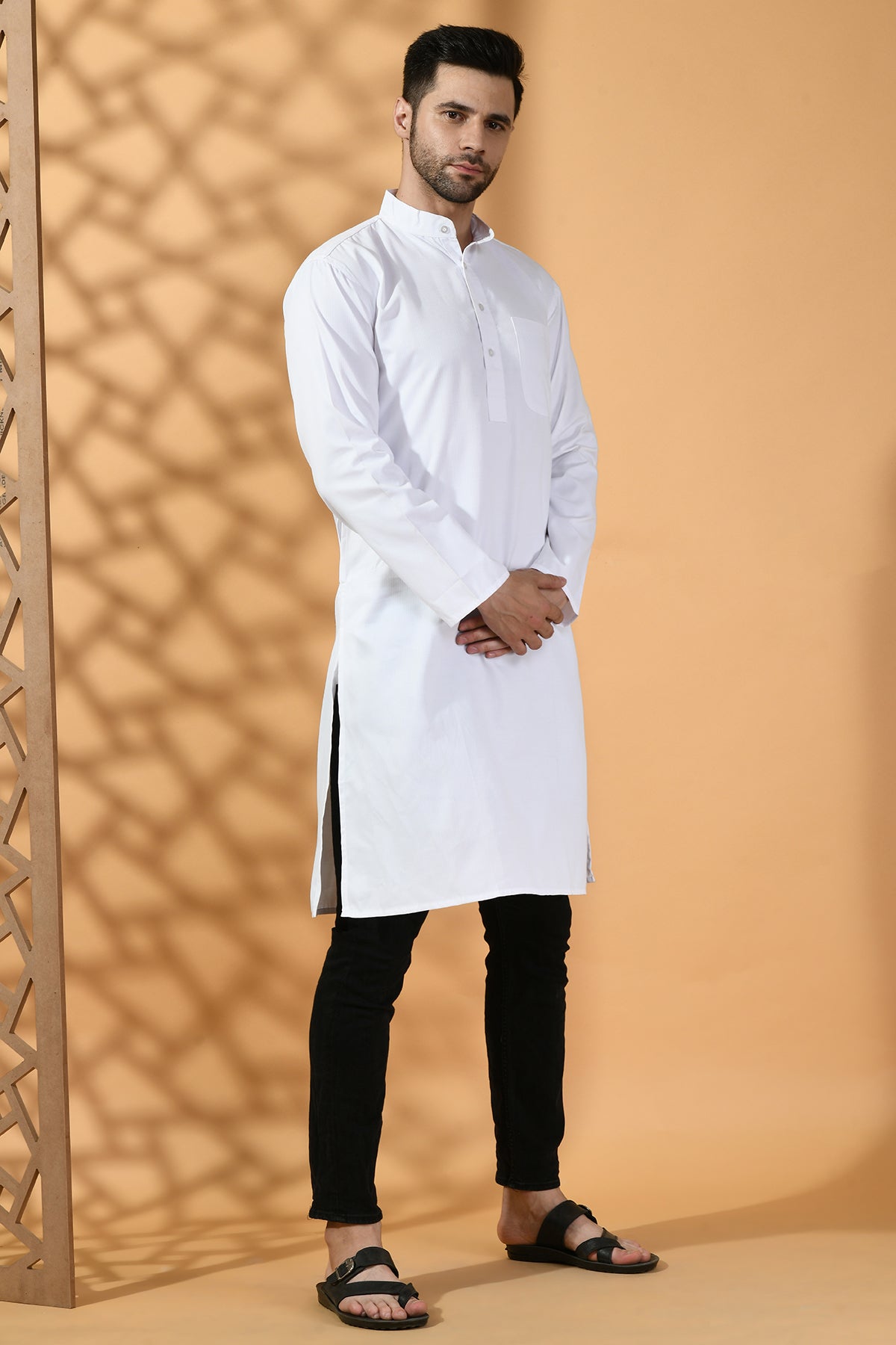 White Solid Lining Kurta