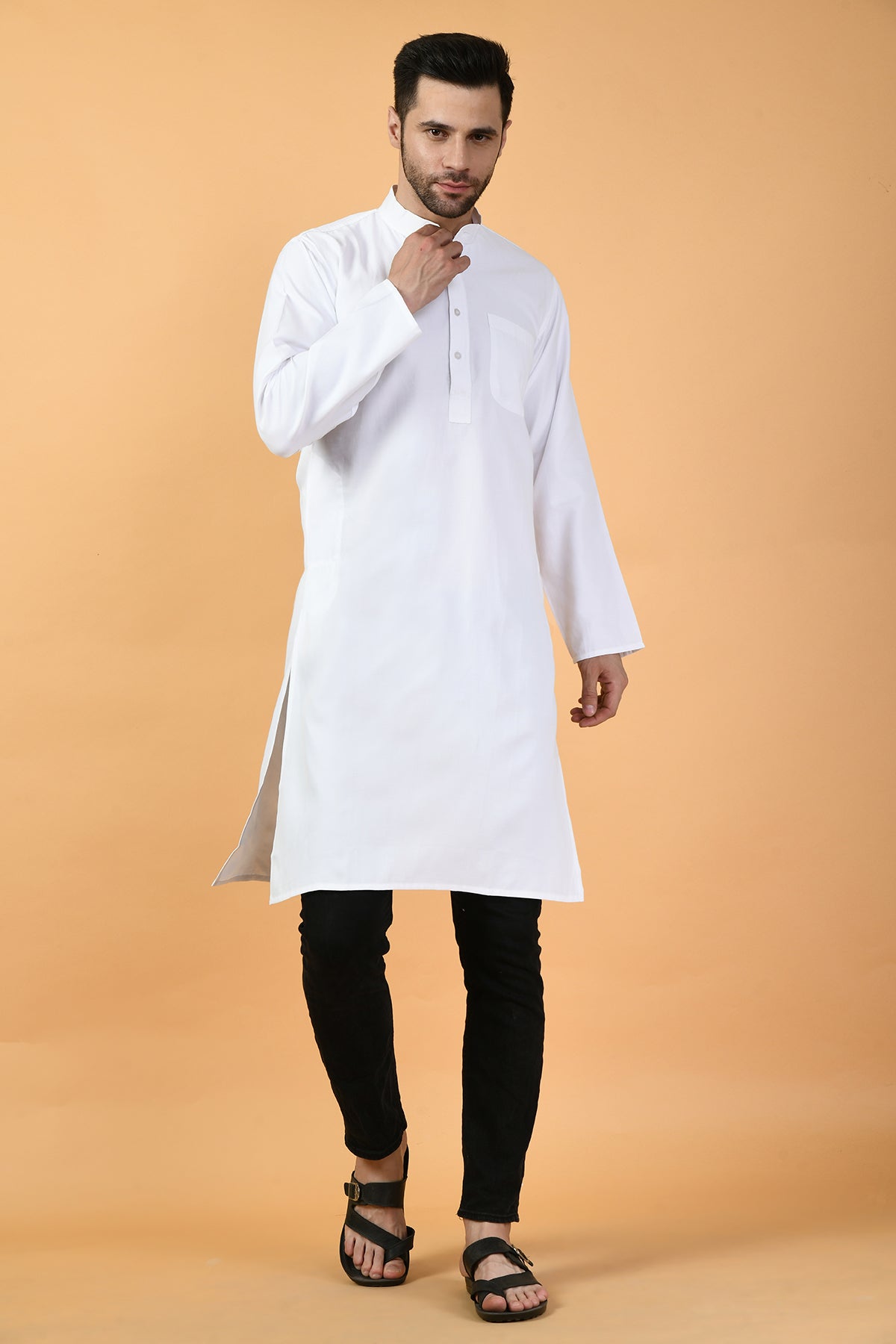 White Solid Kurta