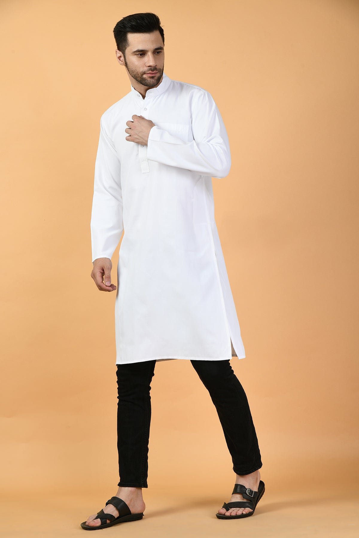White Solid Kurta