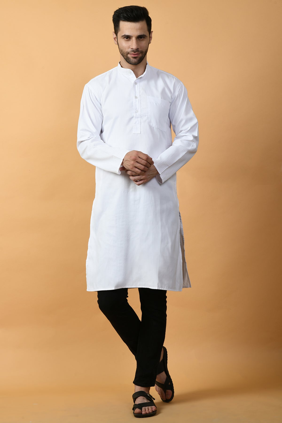 White Solid Lining Kurta