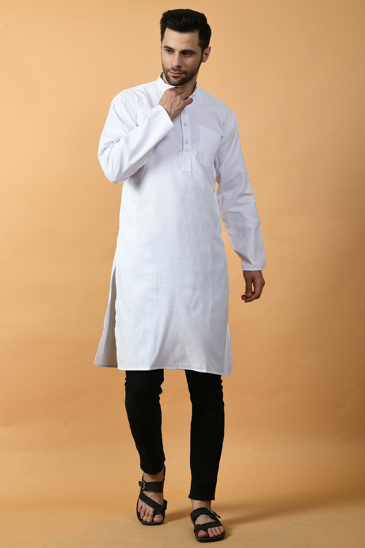 White Solid Lining Kurta