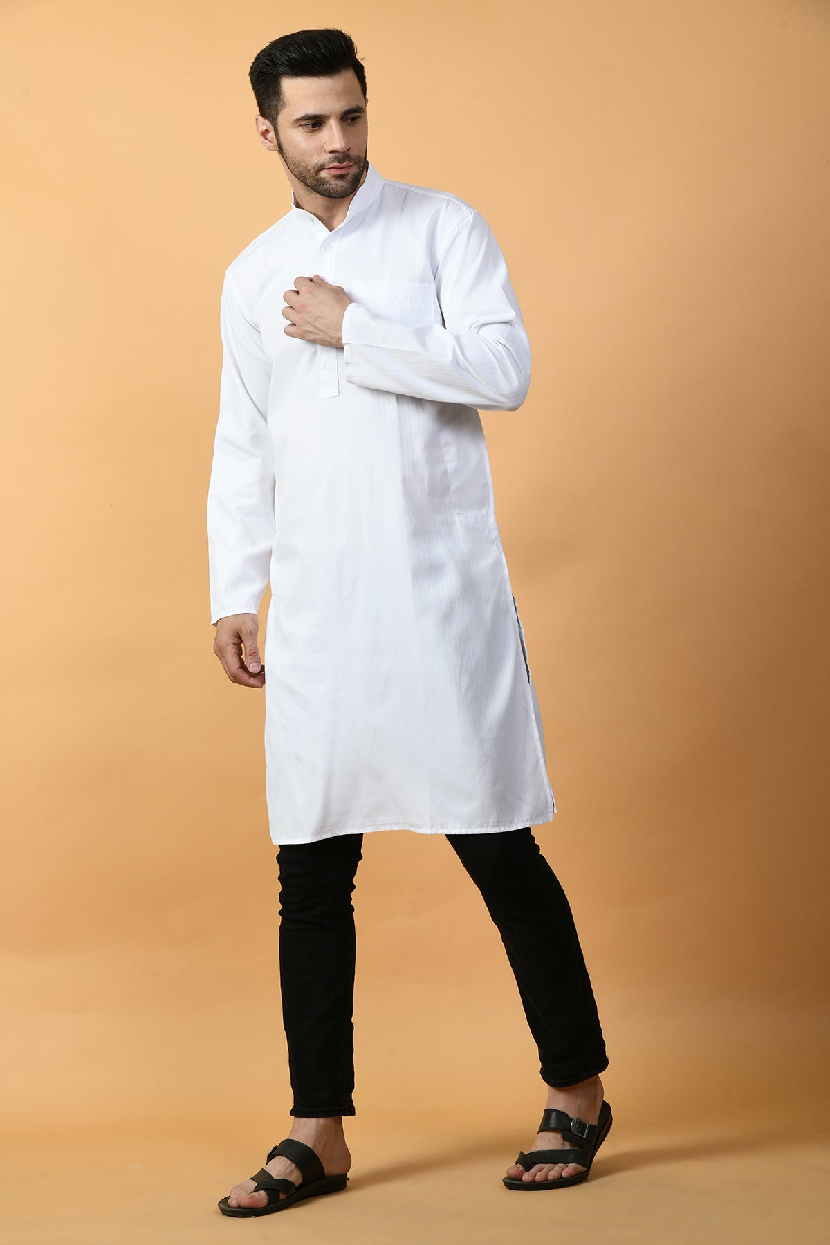 White Solid Lining Kurta