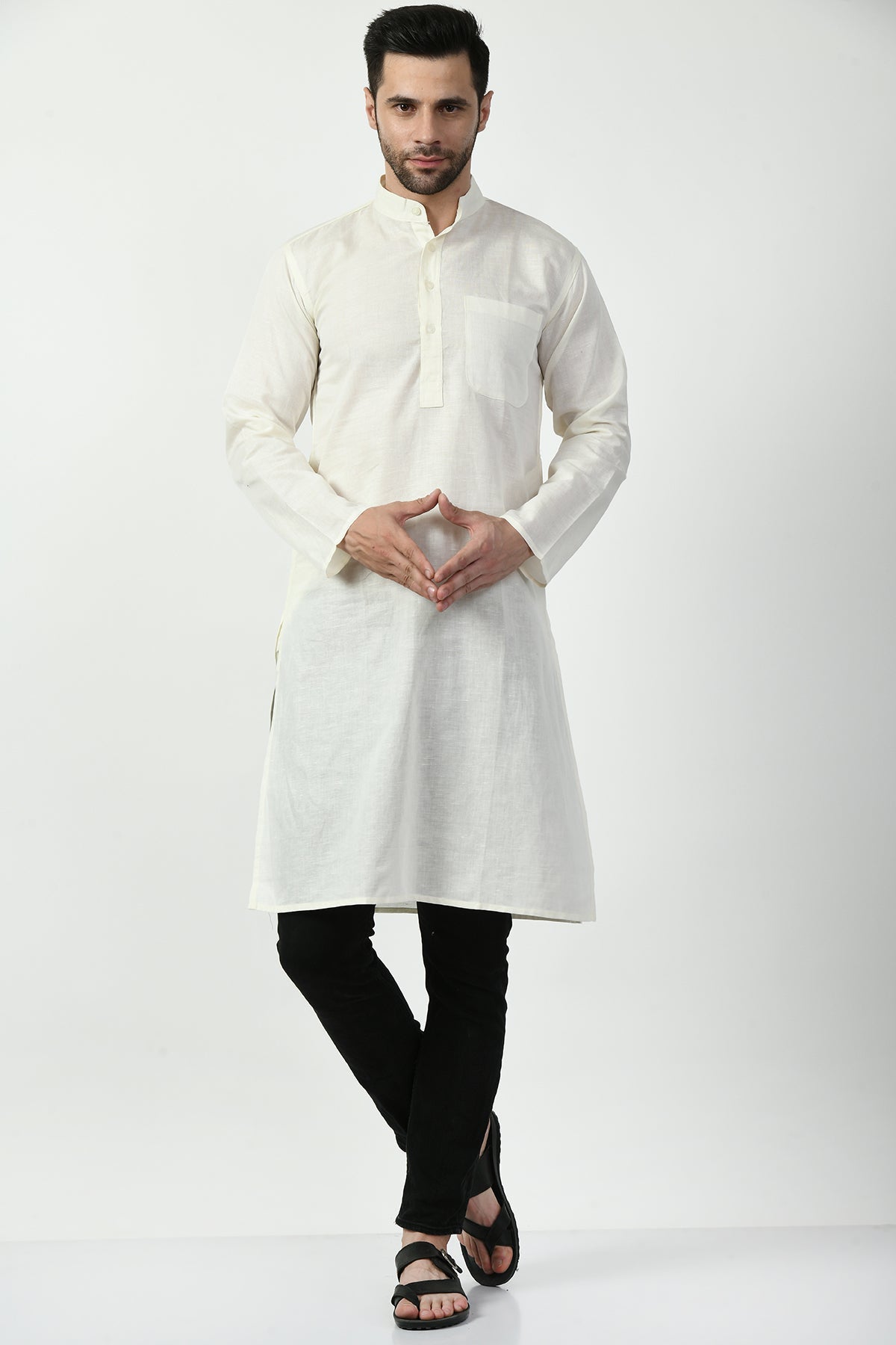Cream Solid Kurta