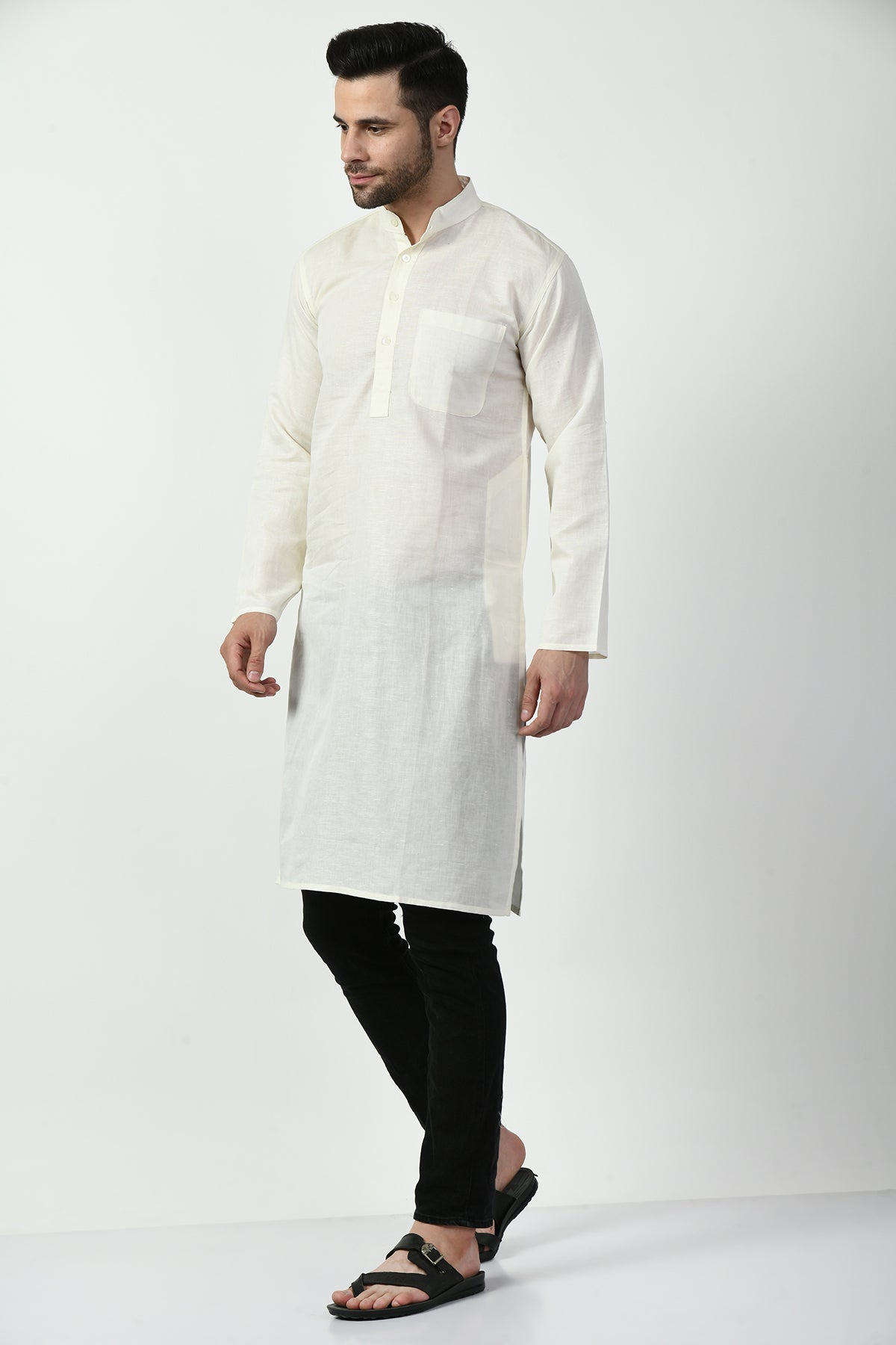 Cream Solid Kurta