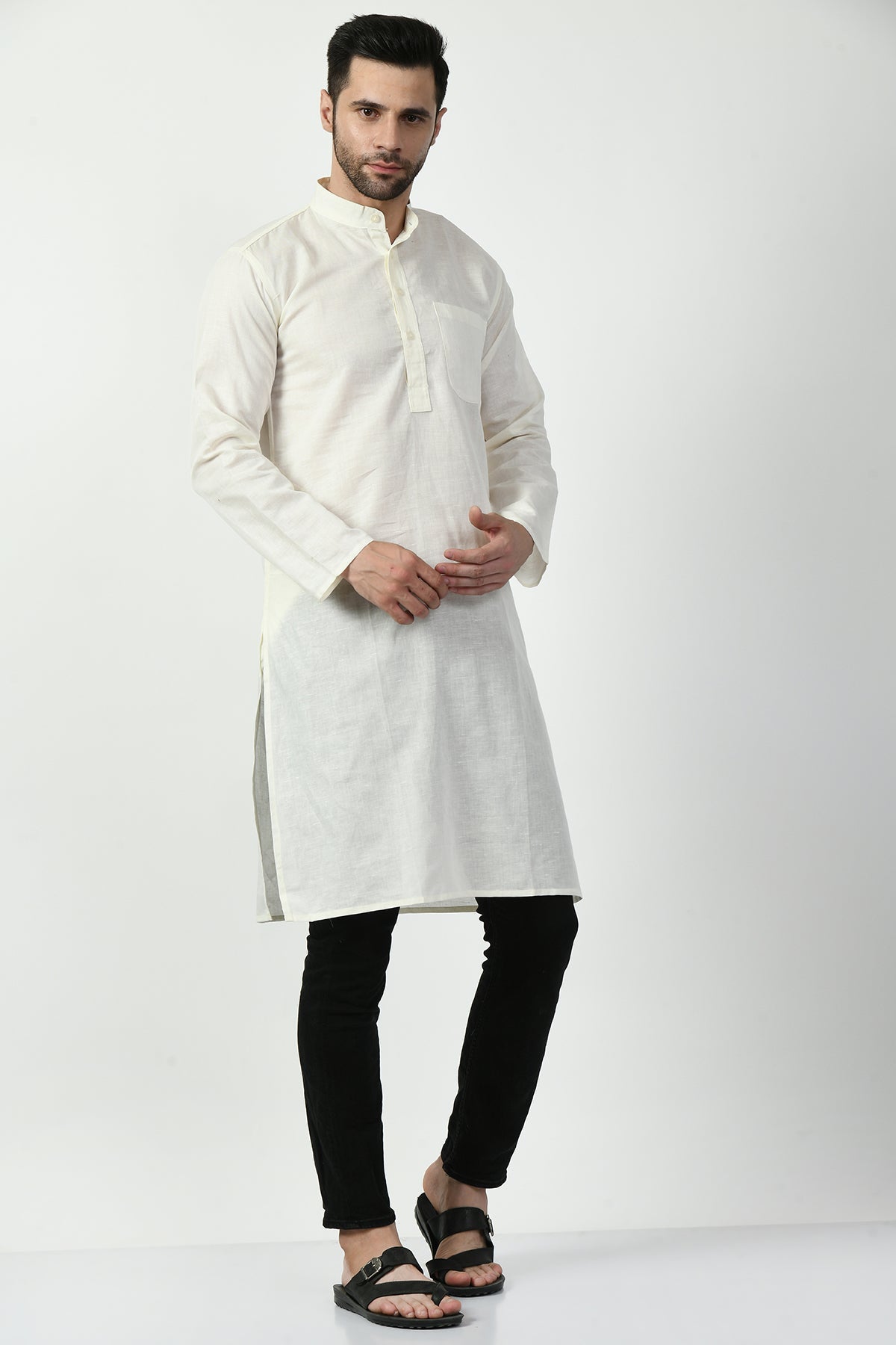 Cream Solid Kurta