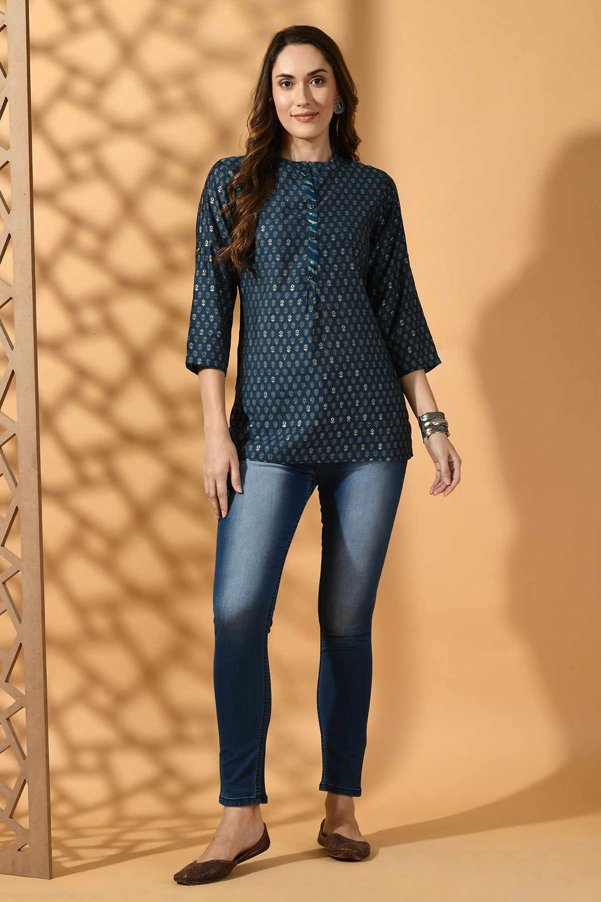 Blue Printed Straight Top