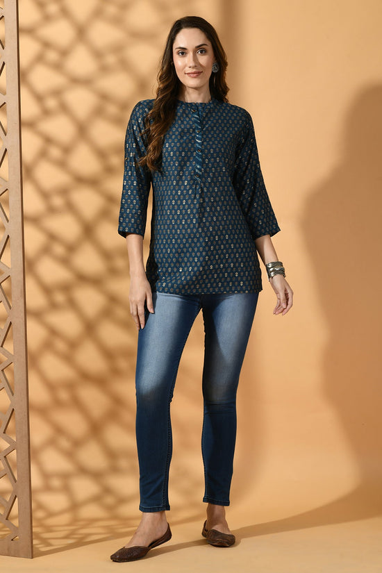 Blue Printed Straight Top