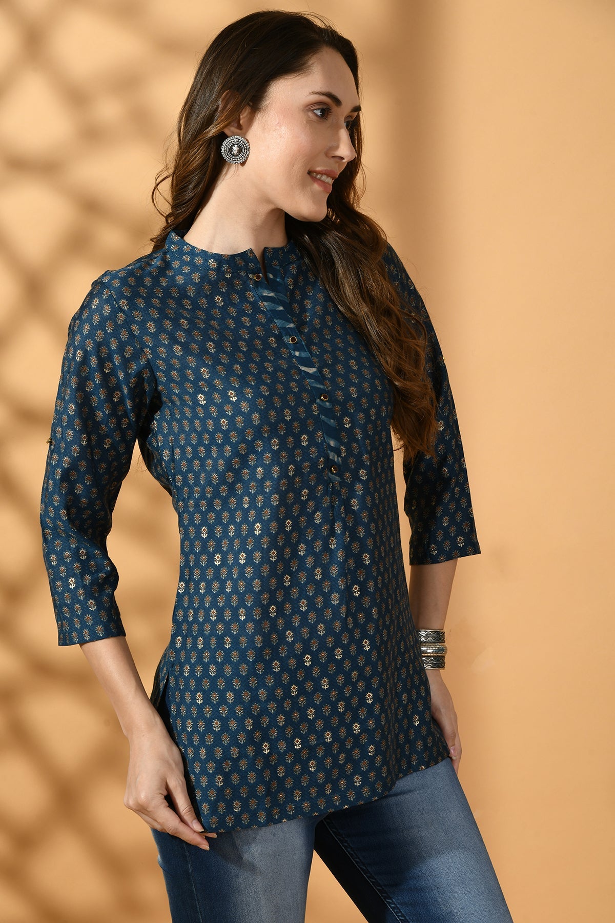 Blue Printed Straight Top