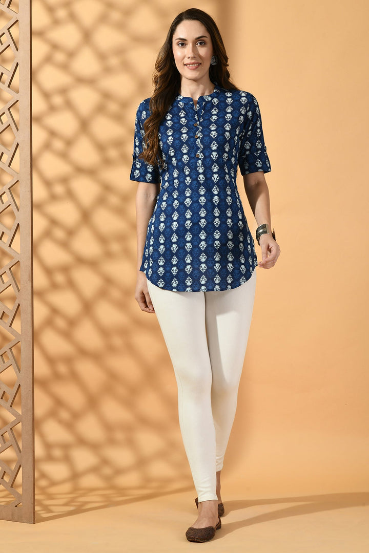 Blue Printed Straight Top