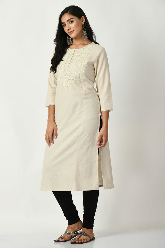 Off White Yoke Embroidered Kurta