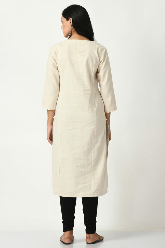 Off White Yoke Embroidered Kurta