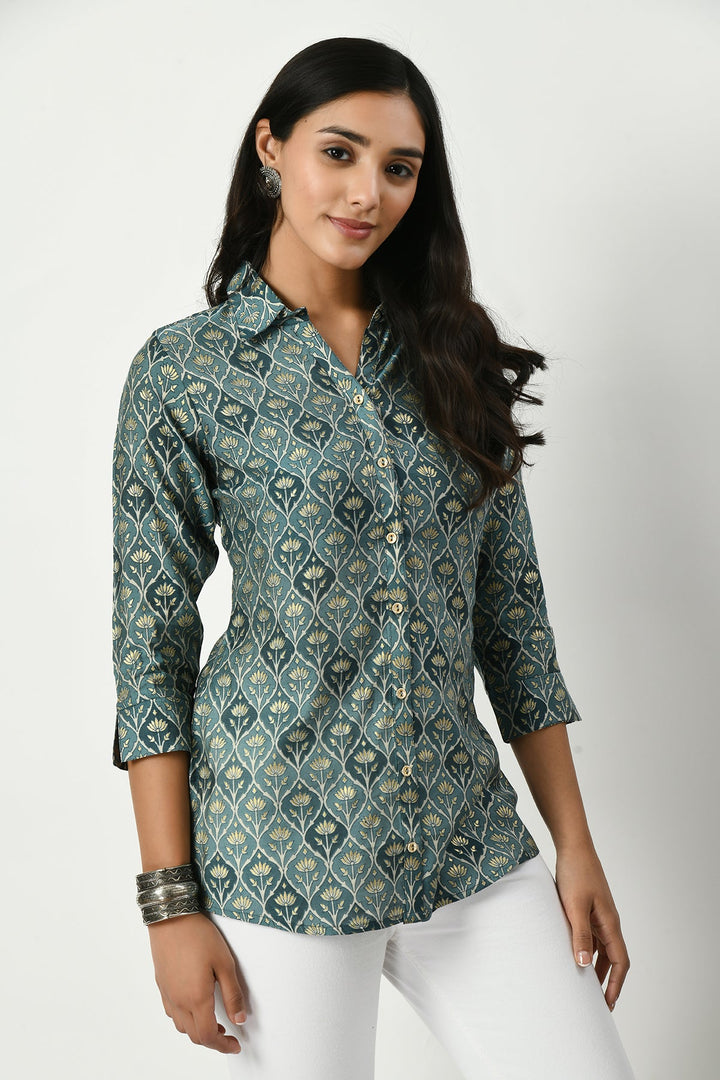 Green Floral Printed Top