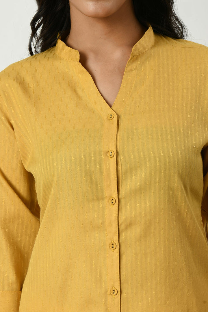 Mustard Self Design Straight Top