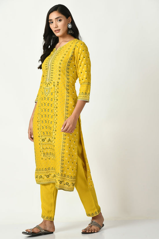 Mustard Yoke Stone Work Printed Kurta 2 Pcs Set