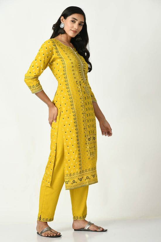 Mustard Yoke Stone Work Printed Kurta 2 Pcs Set