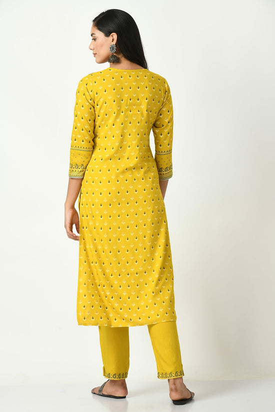 Mustard Yoke Stone Work Printed Kurta 2 Pcs Set
