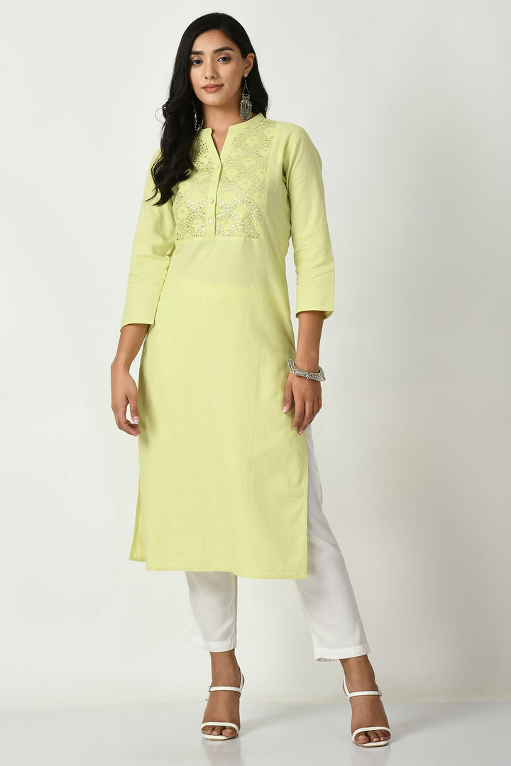 Green Yoke Embroidered Kurta