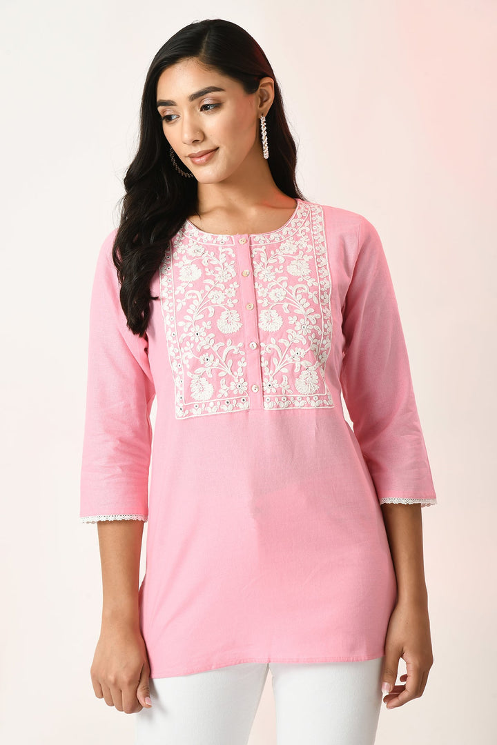 Pink Yoke Embroidered Top