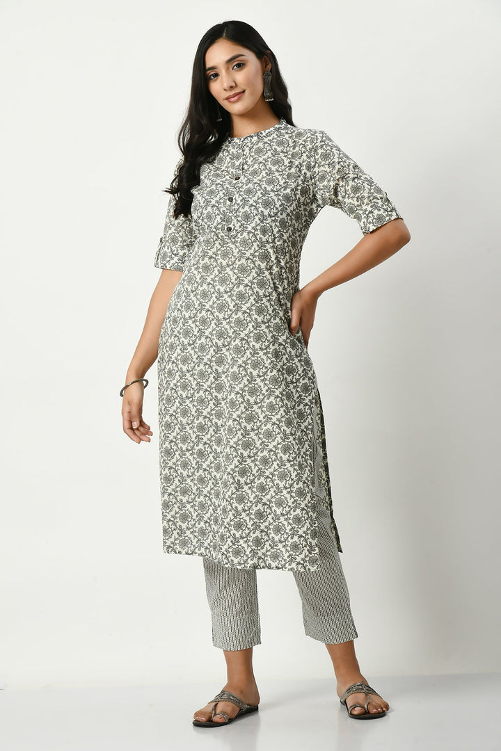 White Printed Kurta Set