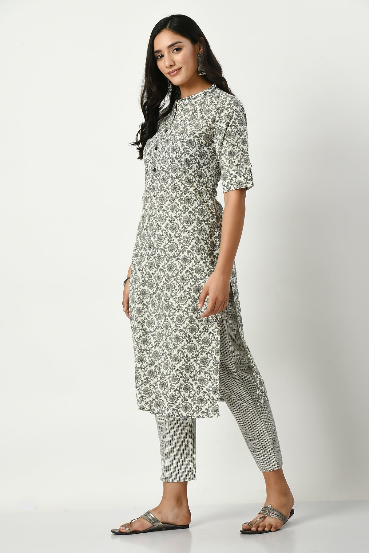 White Printed Kurta Set