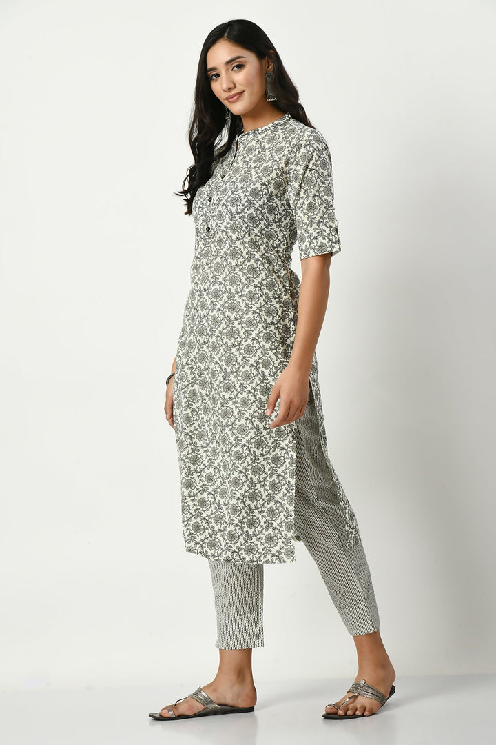 White Printed Kurta Set