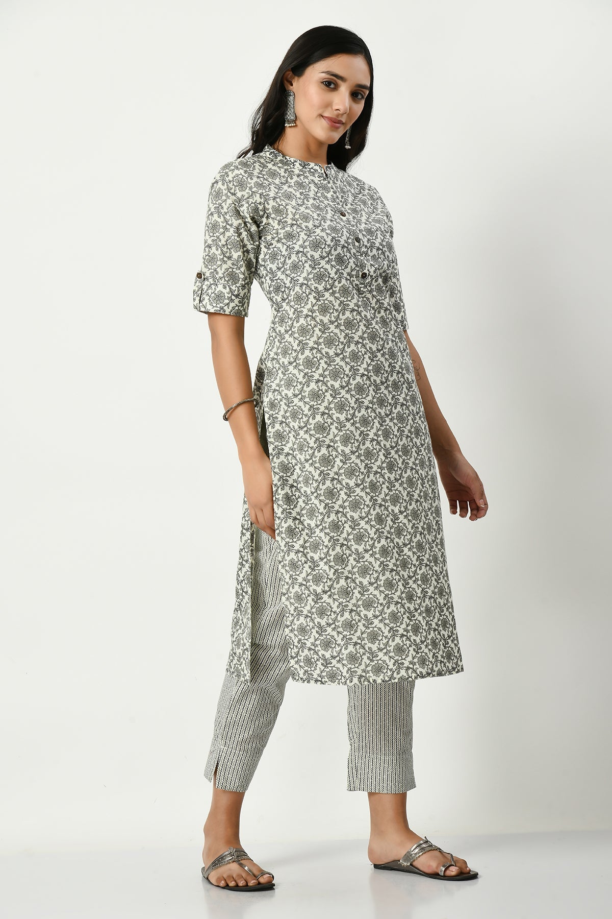 White Printed Kurta Set