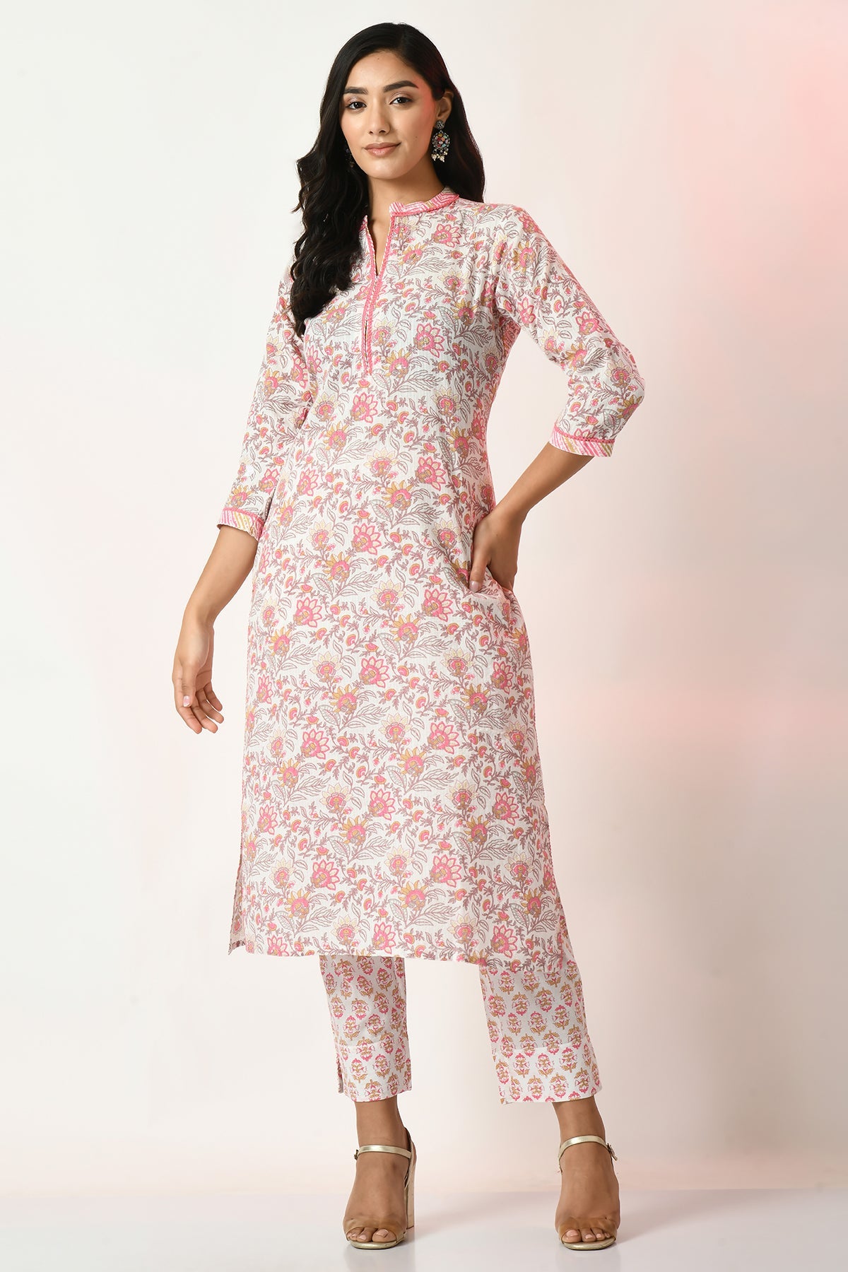 White Printed Kurta Set