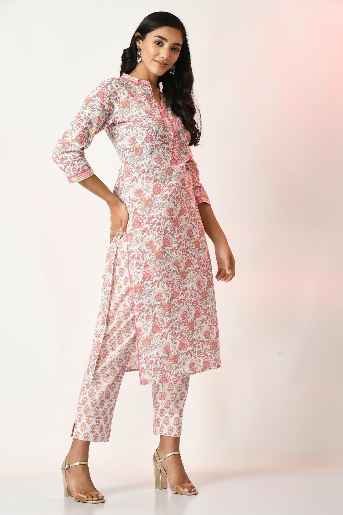 White Printed Kurta Set