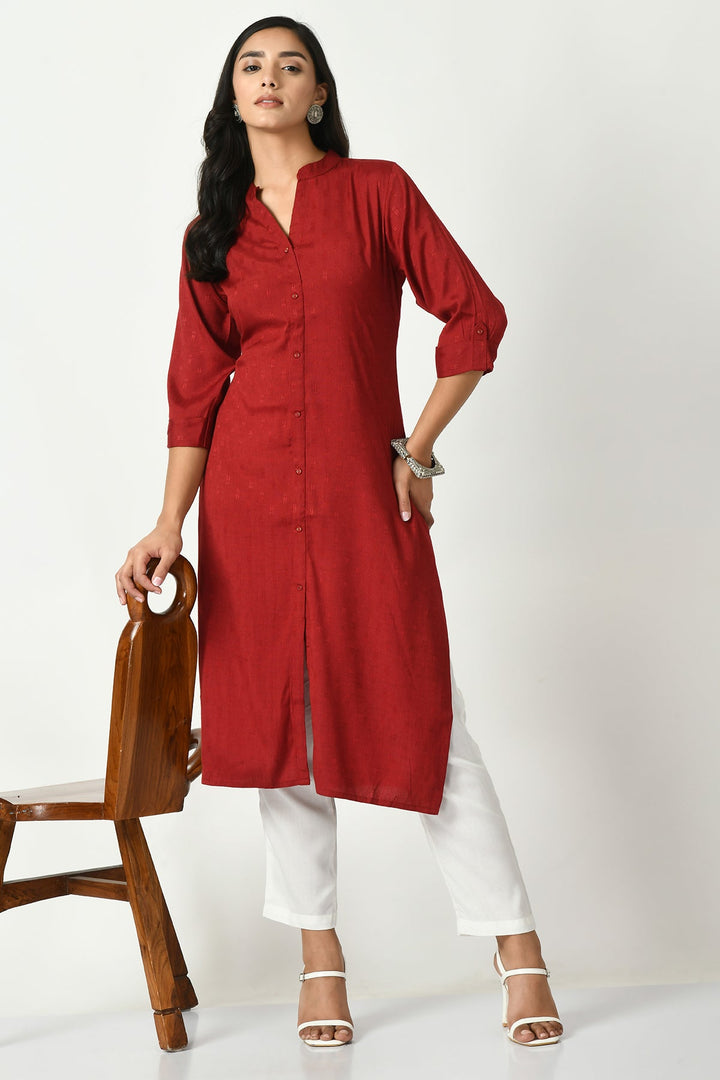 Maroon Self Design Solid Straight Kurta
