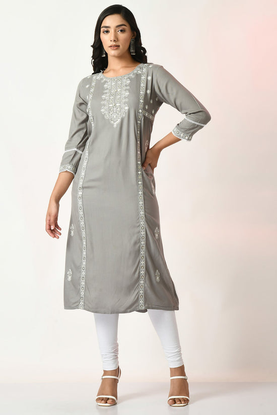 Grey Embroidered and Stone Work Kurta