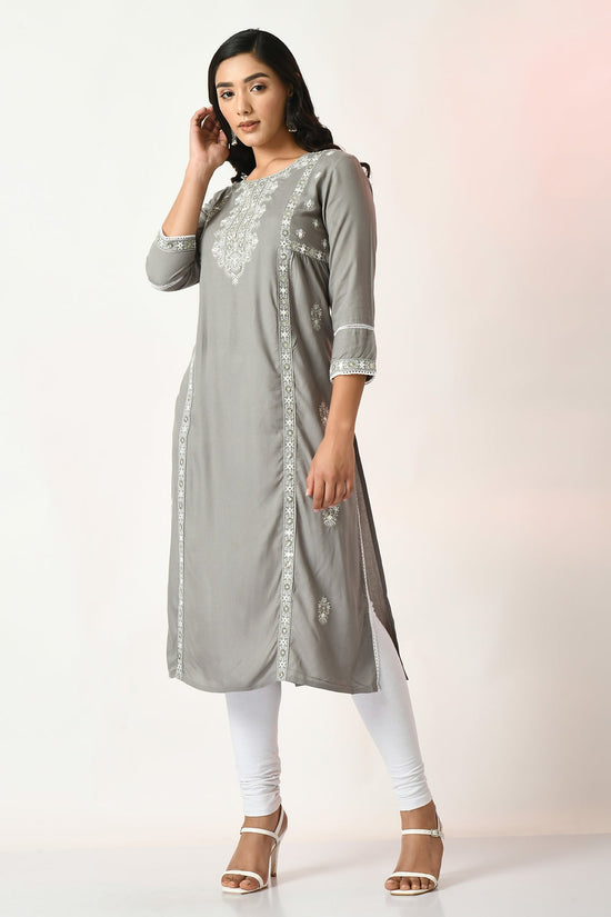 Grey Embroidered and Stone Work Kurta