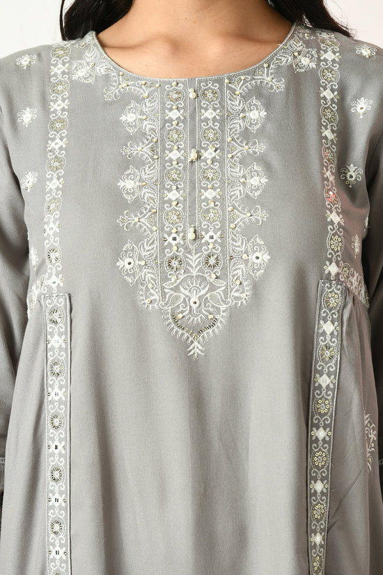 Grey Embroidered and Stone Work Kurta