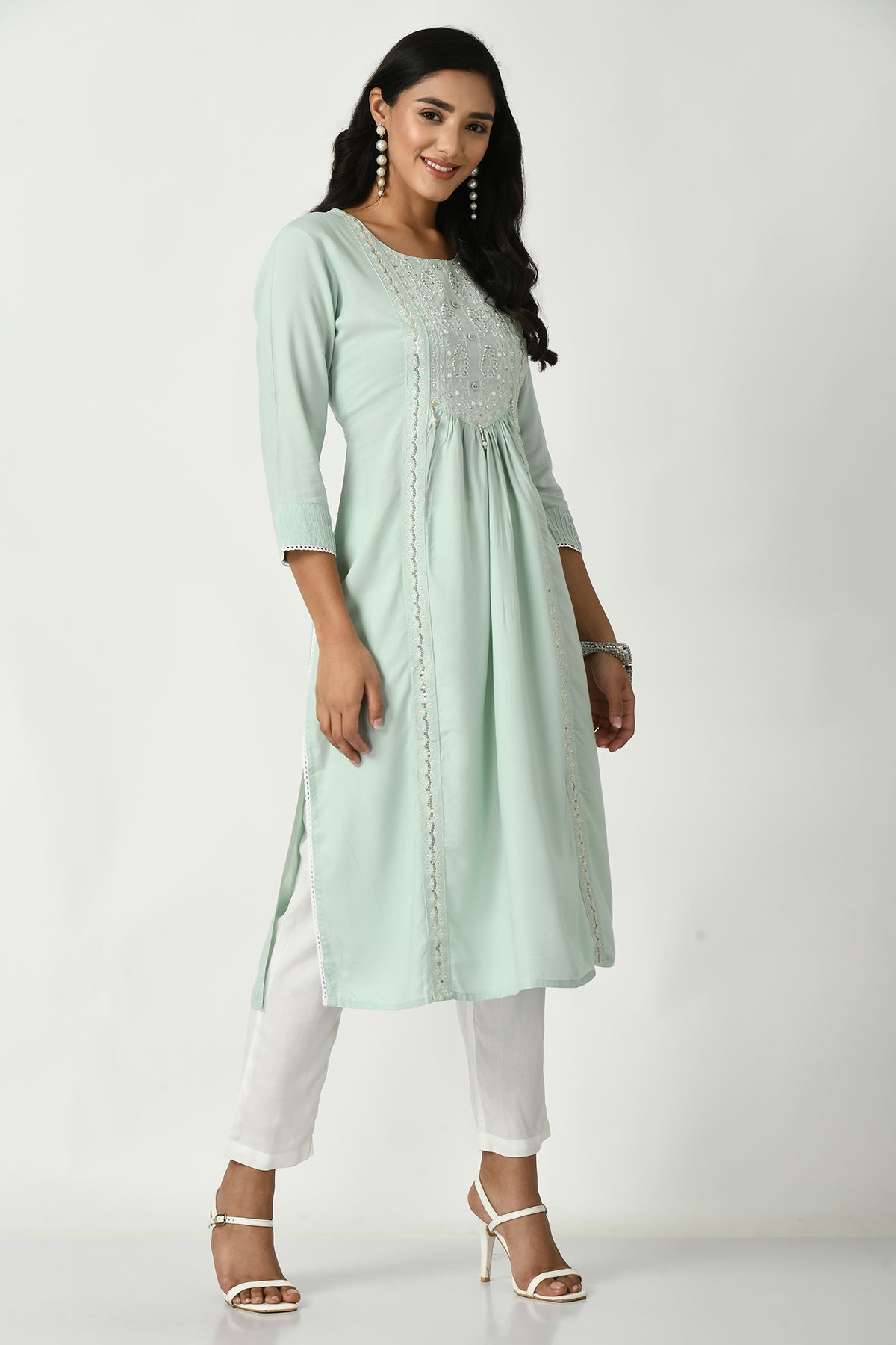 Green Yoke Embroidered Kurta