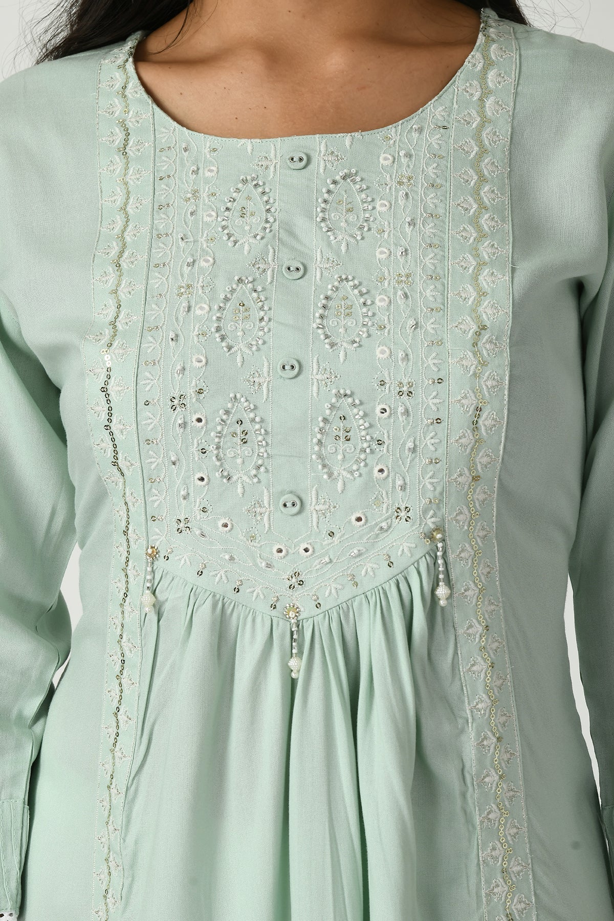 Green Yoke Embroidered Kurta