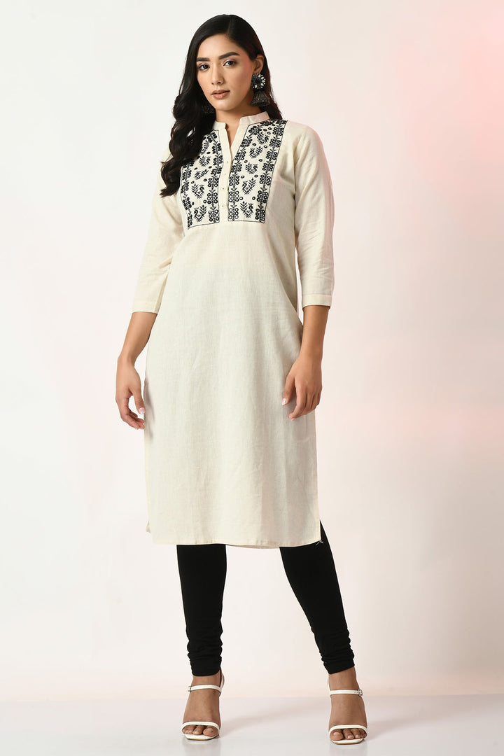 Off White Yoke Embroidered Kurta