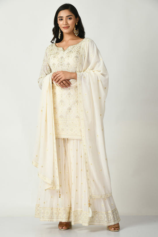 Cream Embroidered Kurta 3 Pcs Set