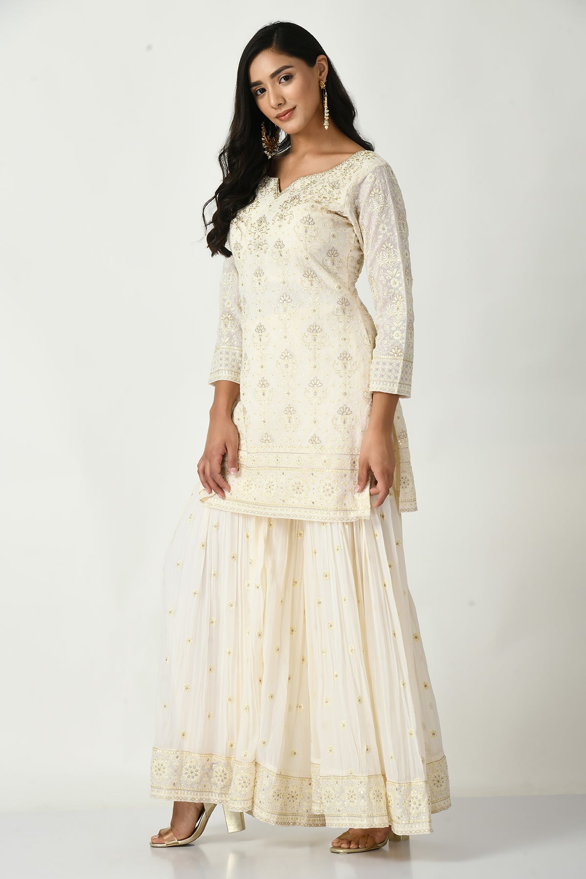 Cream Embroidered Kurta Set