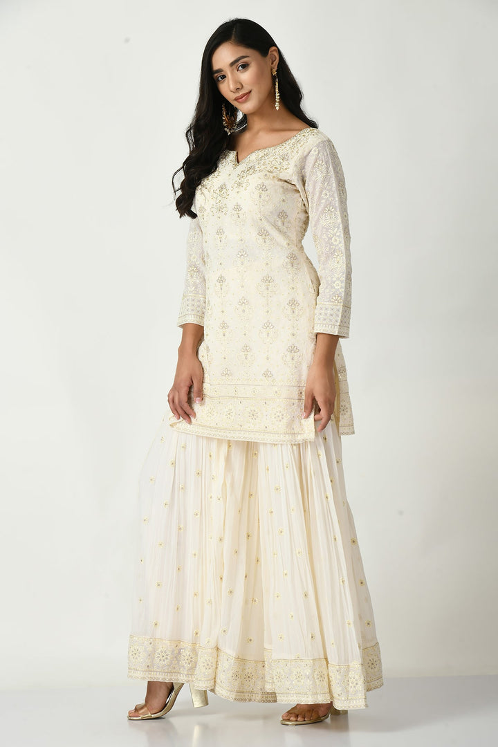 Cream Embroidered Kurta Set