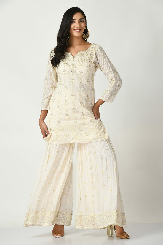 Cream Embroidered Kurta 3 Pcs Set