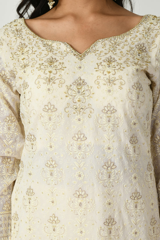 Cream Embroidered Kurta 3 Pcs Set
